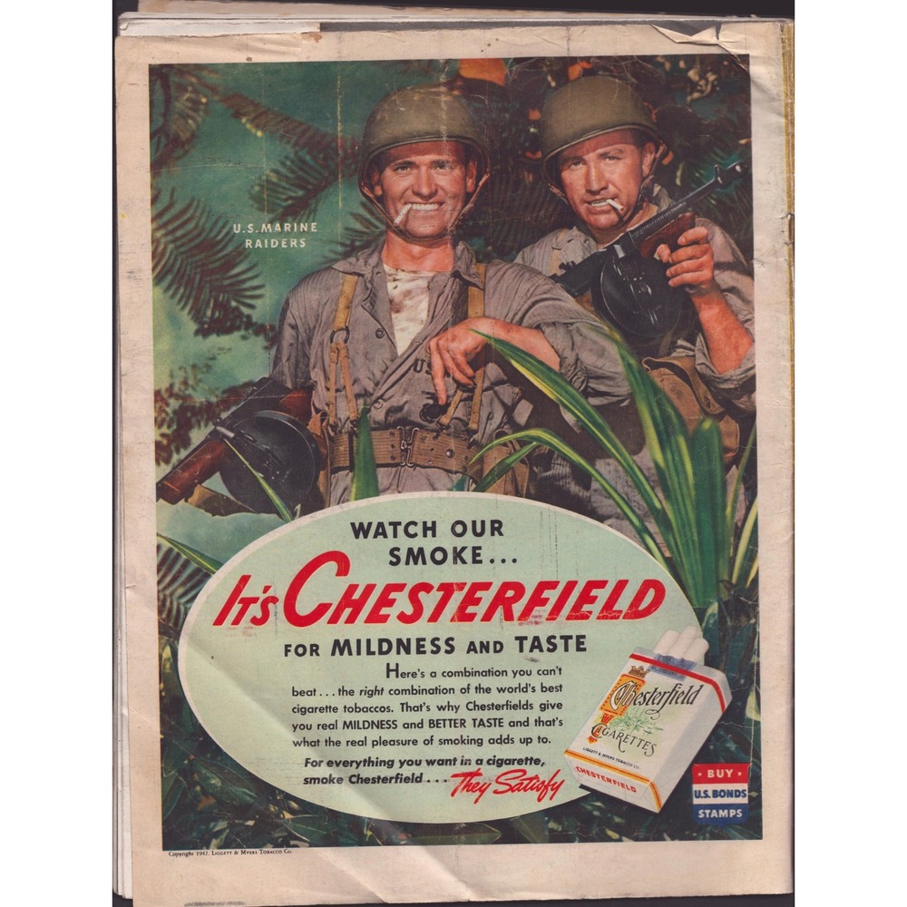 LOOK Magazine February 9 1943 WWII Nazi Subs WAFS Marine Raiders Chesterfield Ad - Picture 2 of 3